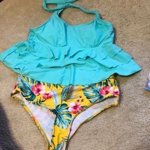 Teal and floral two piece